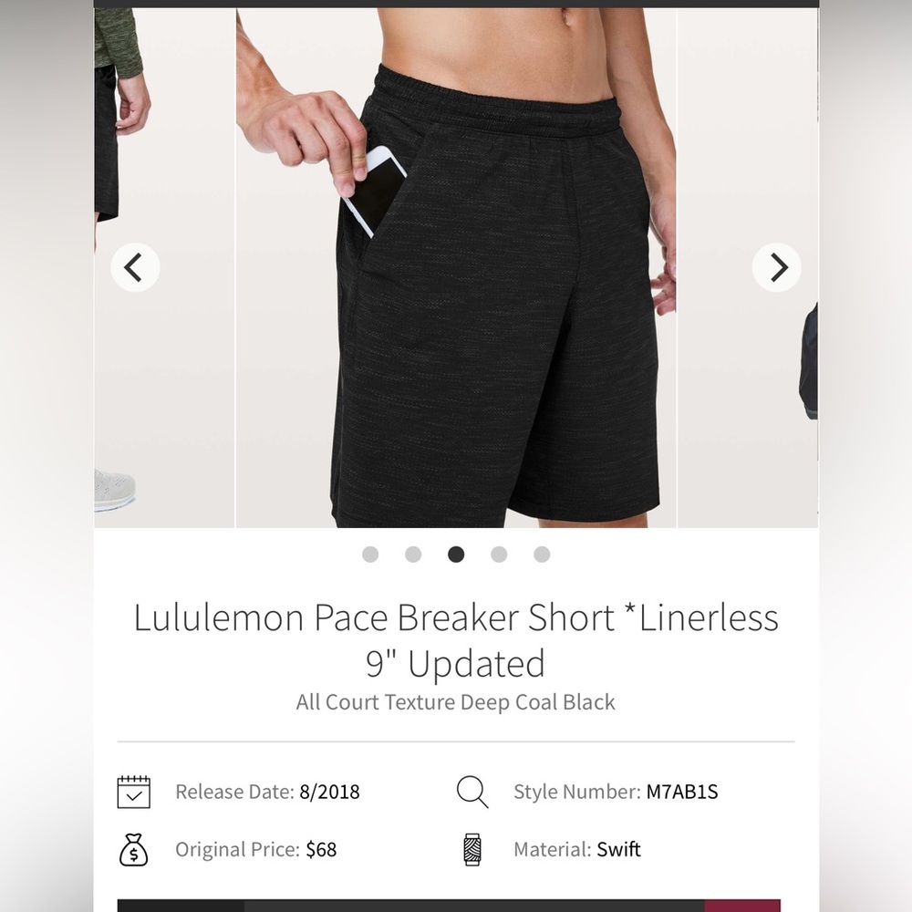 🍋Men’s Lululemon Pace Breaker Short Linerless Updated 9” size L🍋